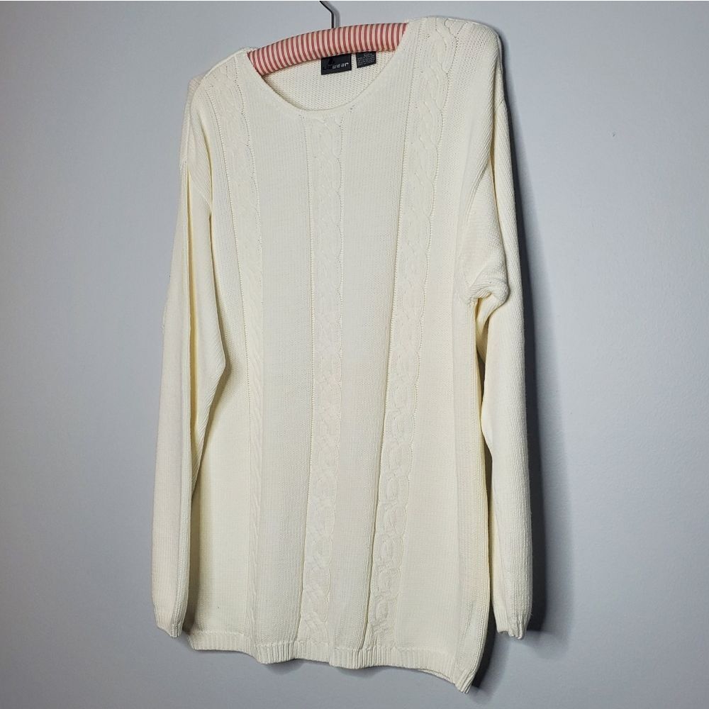 Liz Claiborne L Cotton Sweater Cream Knit Long Liz Wear Neutral